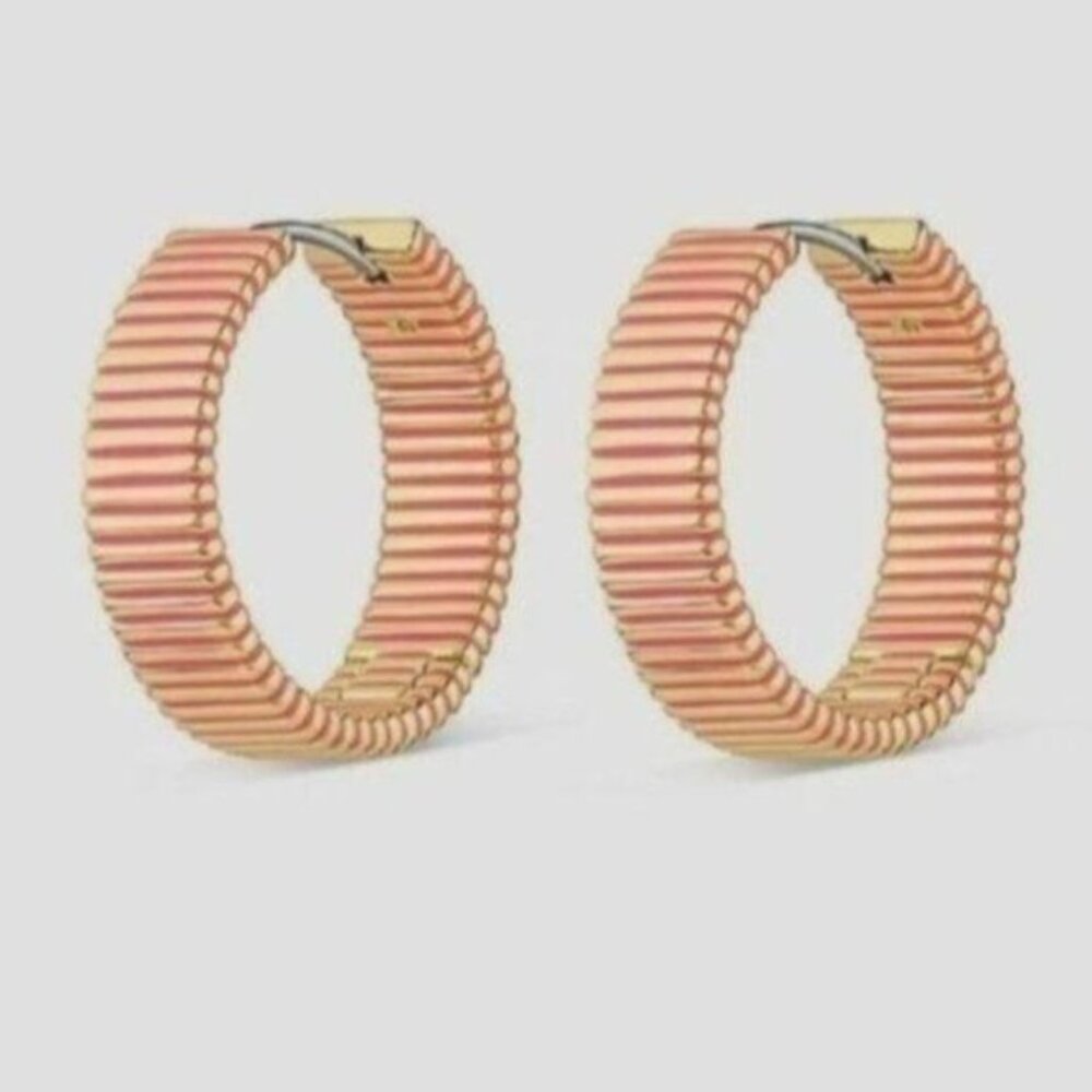 Gorjana Hoop Earrings Catalina Enamel18k Gold Plated Pink Striped - Picture 15 of 15